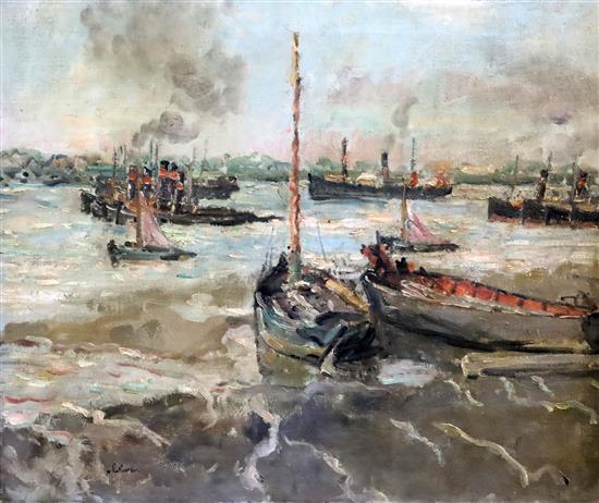 § Lord Methuen (1886-1974) Tugs at rest, Gravesend 20 x 24in.